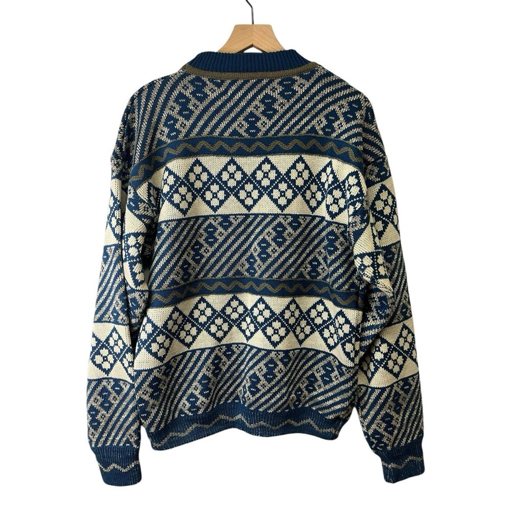 Vintage Graphix Unisex Adult Grandpa Fisherman Knit Sweater Blue Cream Stripe XL - Picture 5 of 13